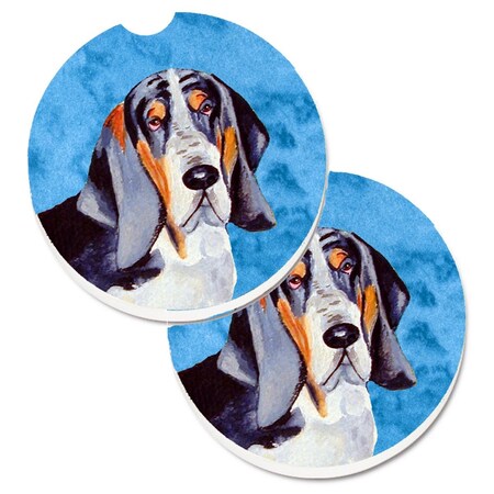 Carolines Treasures Blue Basset Hound Set of 2 Cup Holder Car Coaster LH9372BUCARC